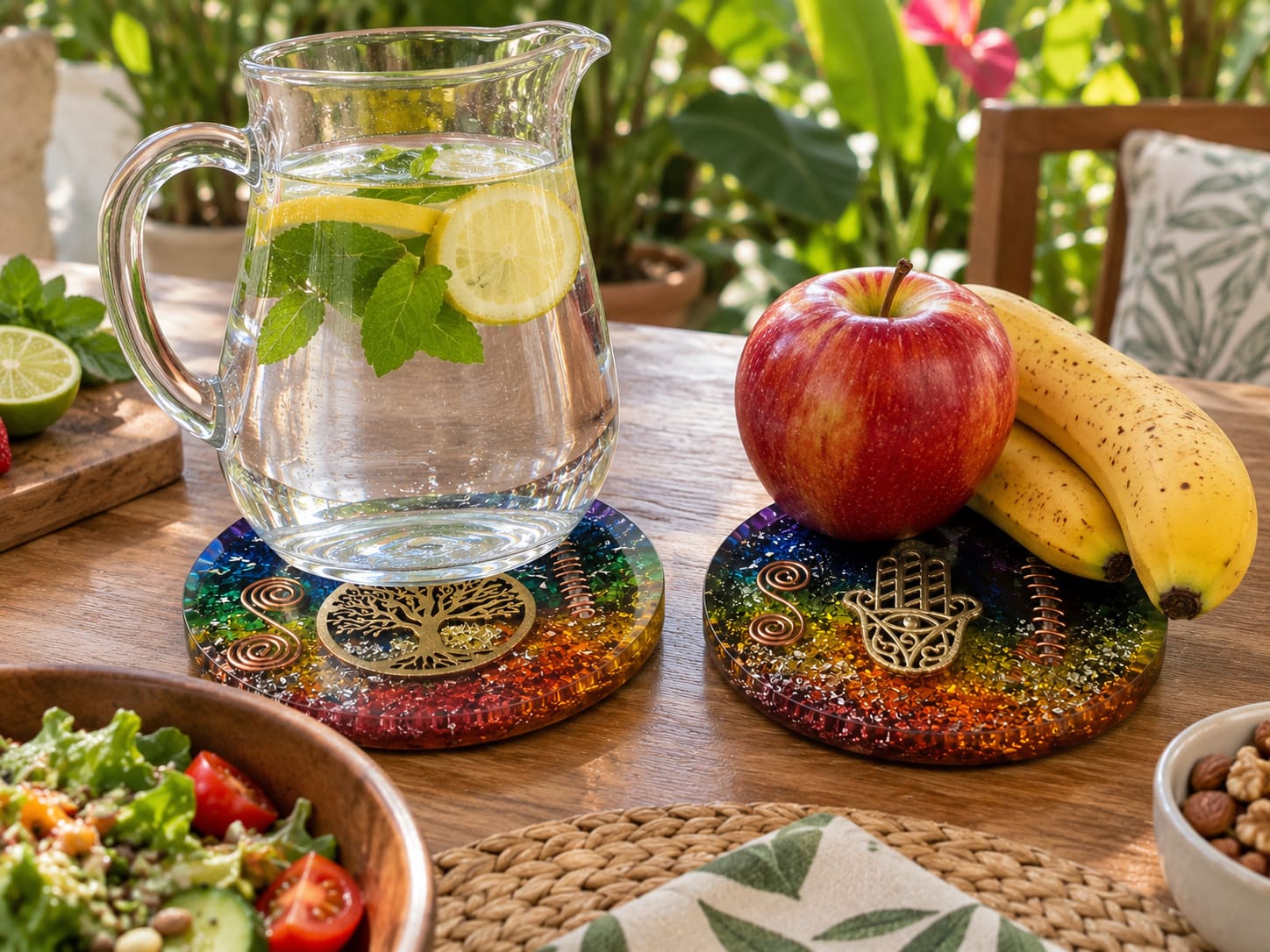 Orgonita junto a alimentos